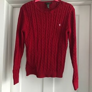 Ralph Lauren Cherry Red Cable Knit Sweater